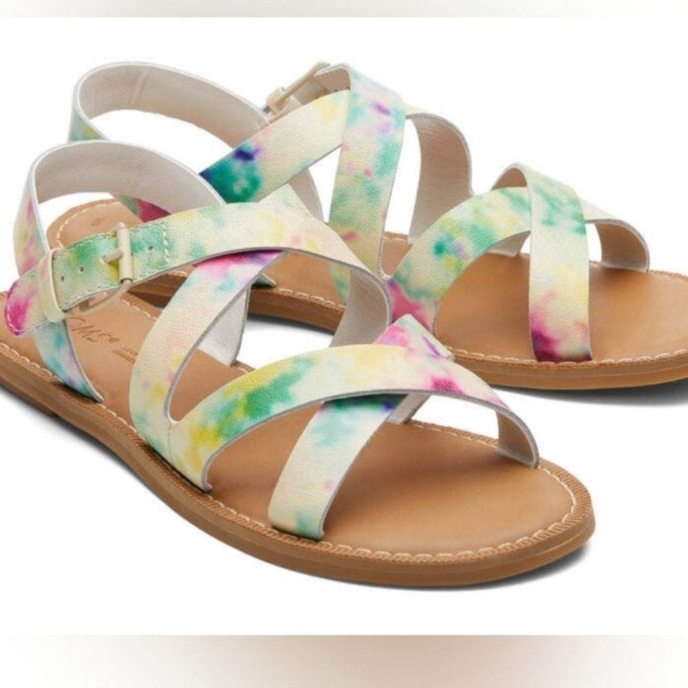 Tom's Sicily Casual Pastel Tie Dyed Boho Fairycore Leather Buckle Strappy Sandal